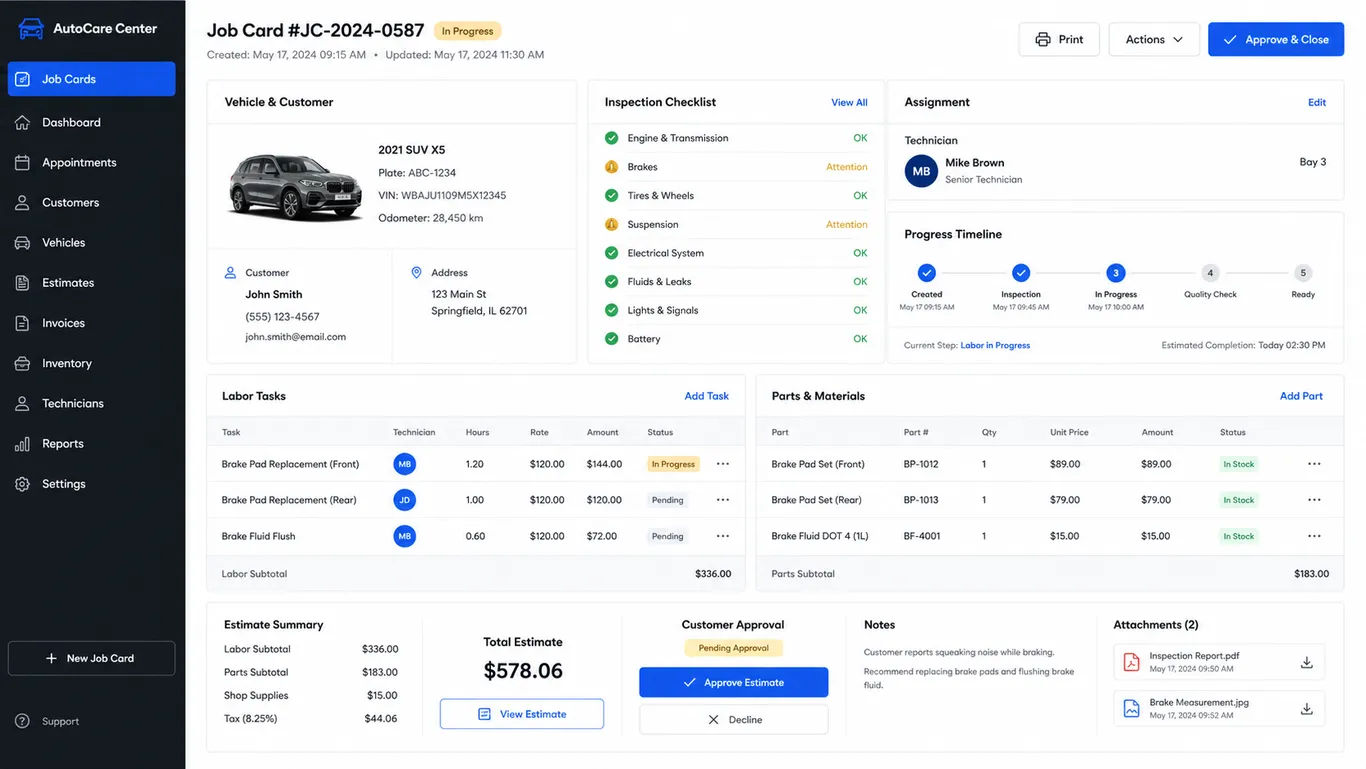 خدمات وصيانة السيارات — Car Service Job Cards