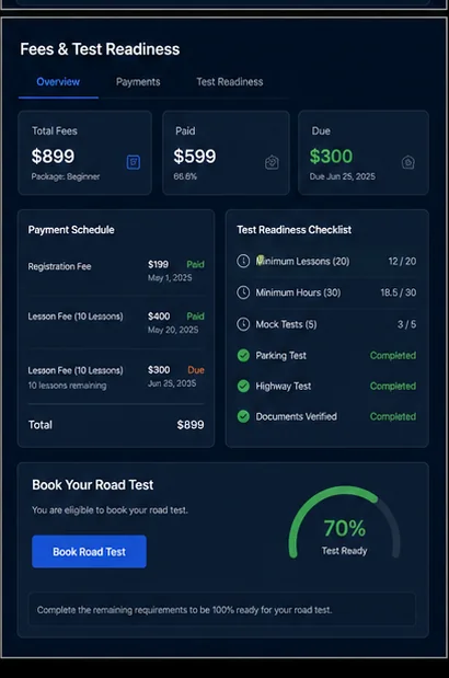 Driving Schools — Driving Fees Readiness