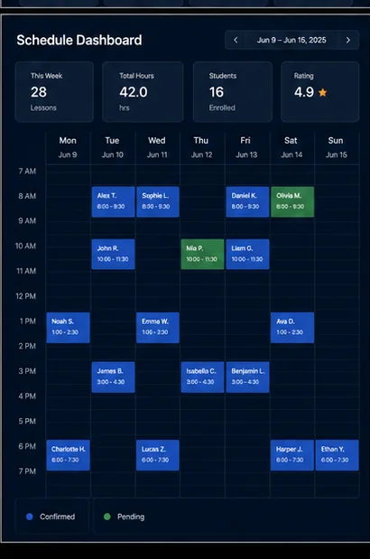 Driving Schools — Driving Instructor Schedule