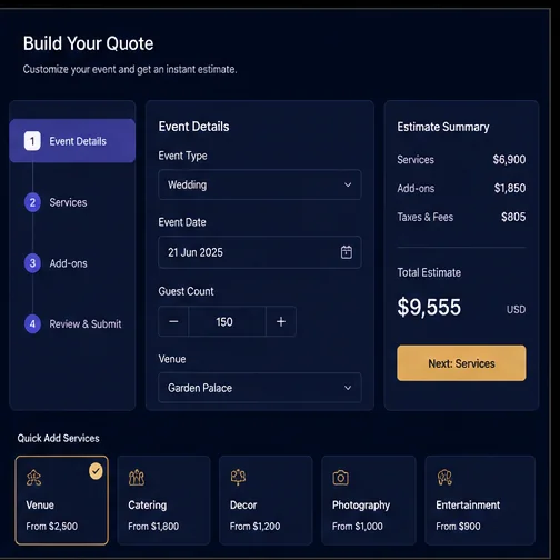 Events & Weddings — Events Quote Builder