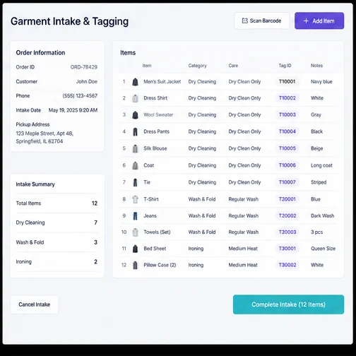 Laundry & Dry Cleaning — Laundry Garment Intake