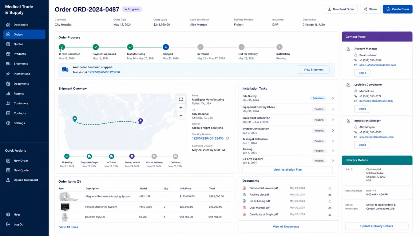 التجارة والتوريدات الطبية — Medical Trade Order Tracking