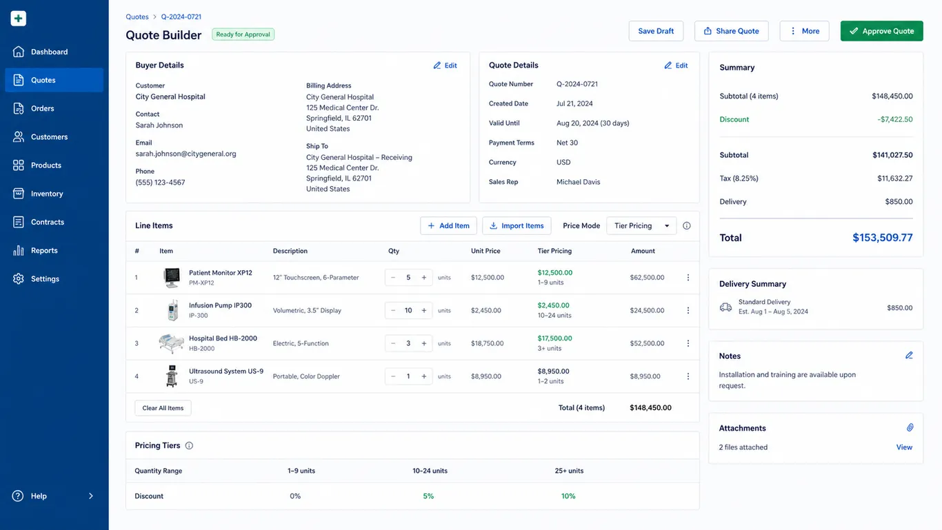 التجارة والتوريدات الطبية — Medical Trade Quote Builder