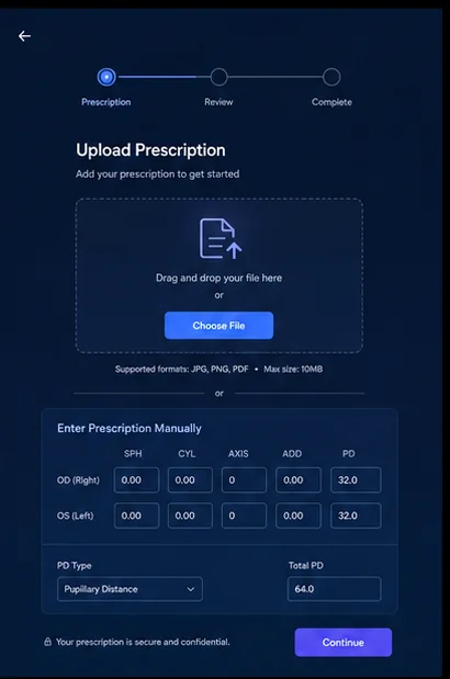 Optics & Eyewear — Optics Prescription Upload