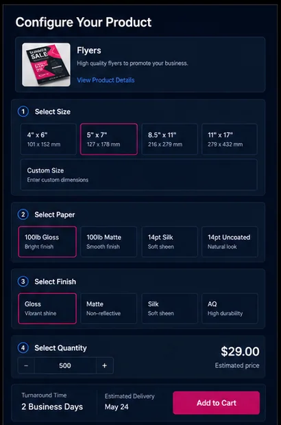 Print Shops — Printing Configurator
