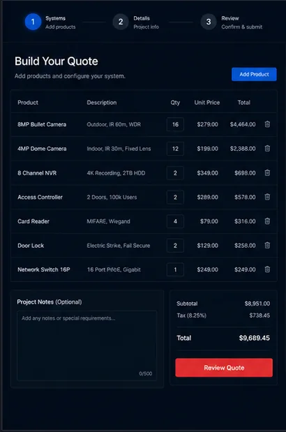 Security & CCTV — Security Quote Builder