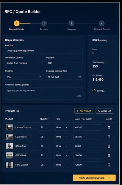 Import & Export — Tradeimport Rfq Builder