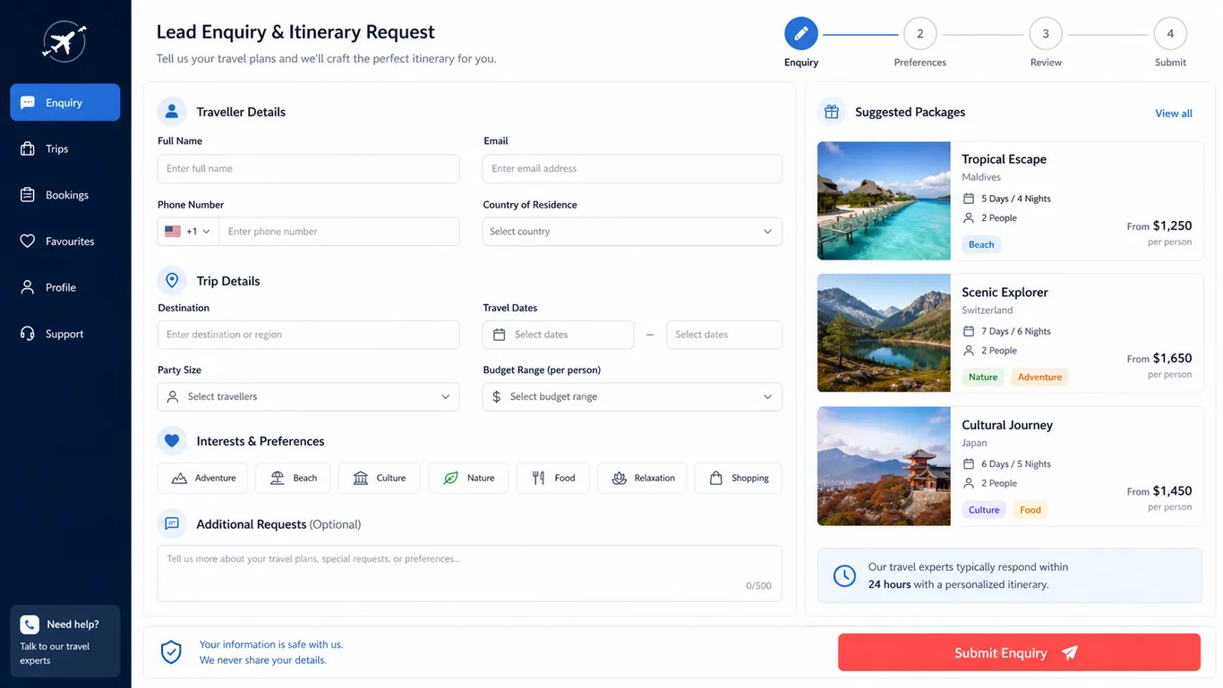 Travel & Tourism — Travel Enquiry Funnel